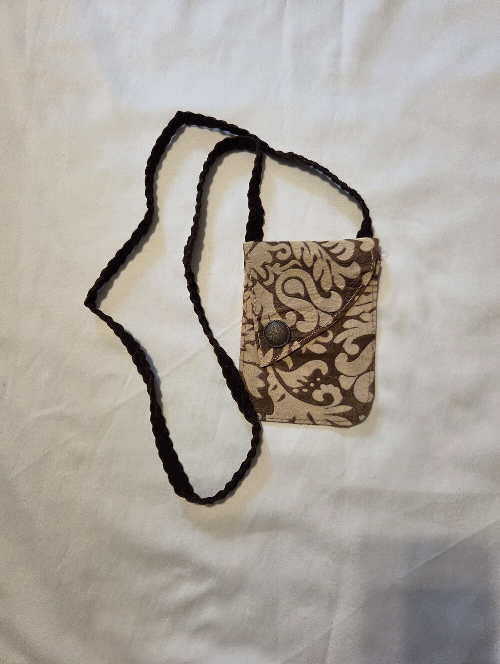 Boho Floral Crossbody Phone Pouch - Brown & Cream